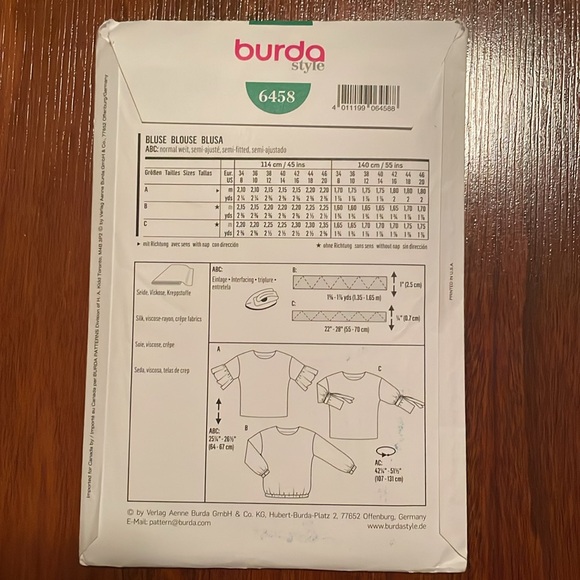 2/$15 Burda 6458 Sewing Pattern 8-18 - Picture 2 of 2